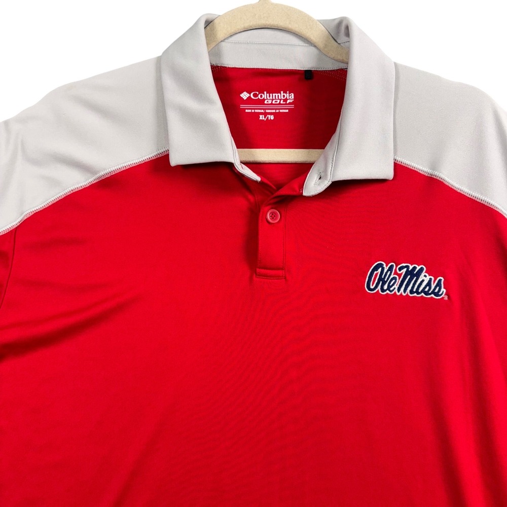 Columbia Golf Polo Shirt Men XL Red Ole Miss Rebels NCAA Performance